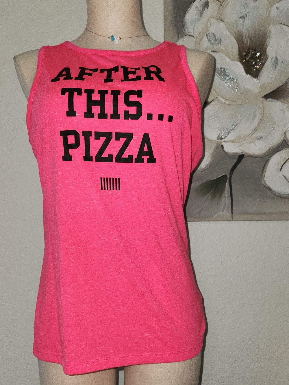 Victoria's Secret Hot Pink Graphic Tank Top - Black Text